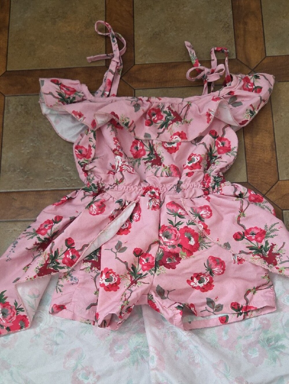 Pink Floral Ruffle High-Low Kids Dress - Picture 2 of 2